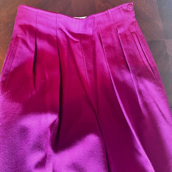 Jaeger Womens High-Waisted Pleated 100% pure Wool Trousers XS Fuchsia Pink 80's - Picture 12 of 13